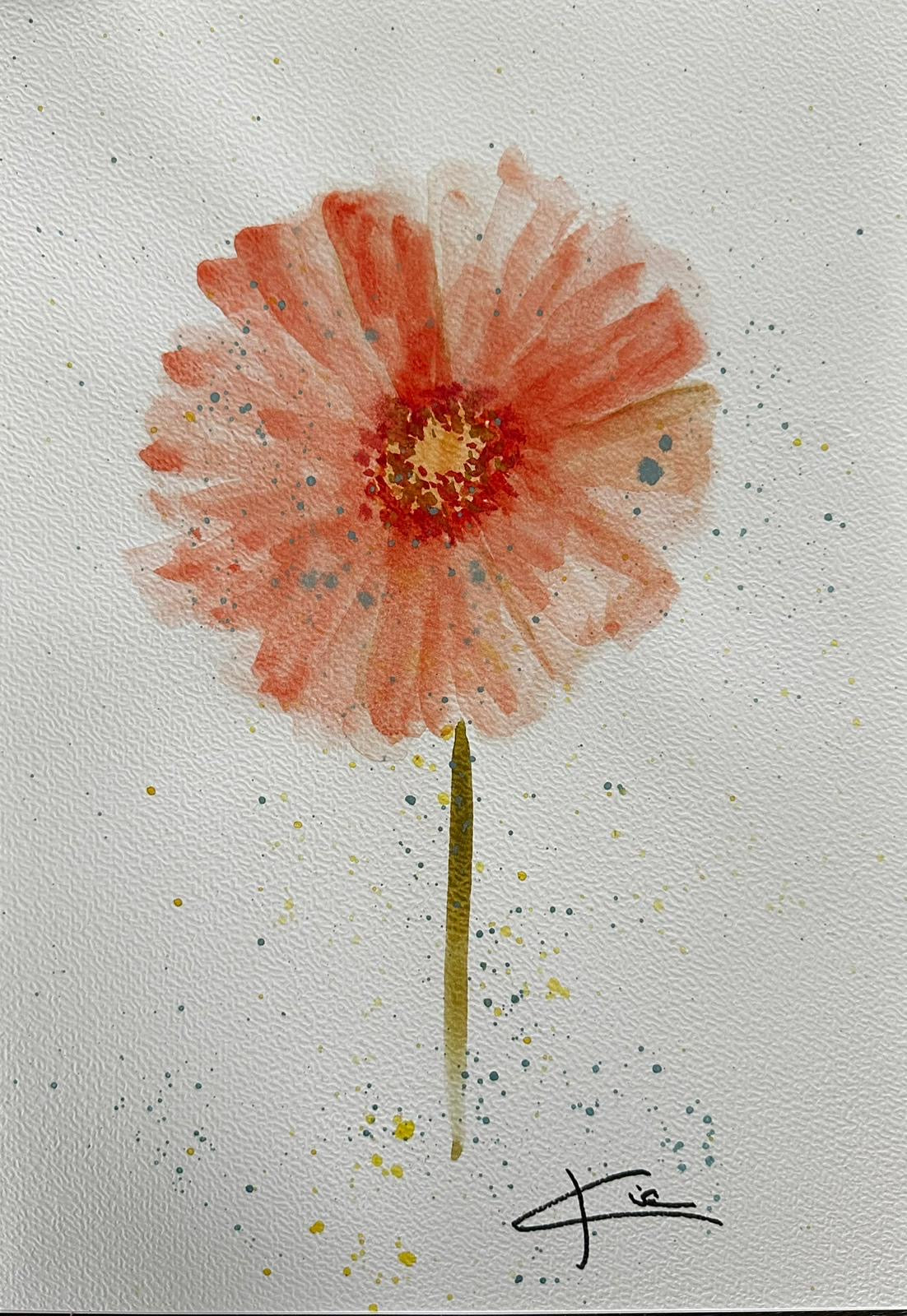 Acquarello A4 con grande fiore arancio