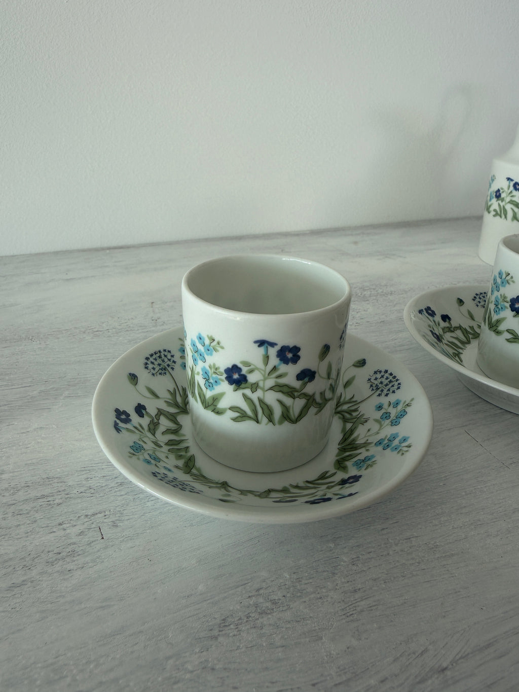 Dettaglio tazza e piattino Richard Ginori floreale blu