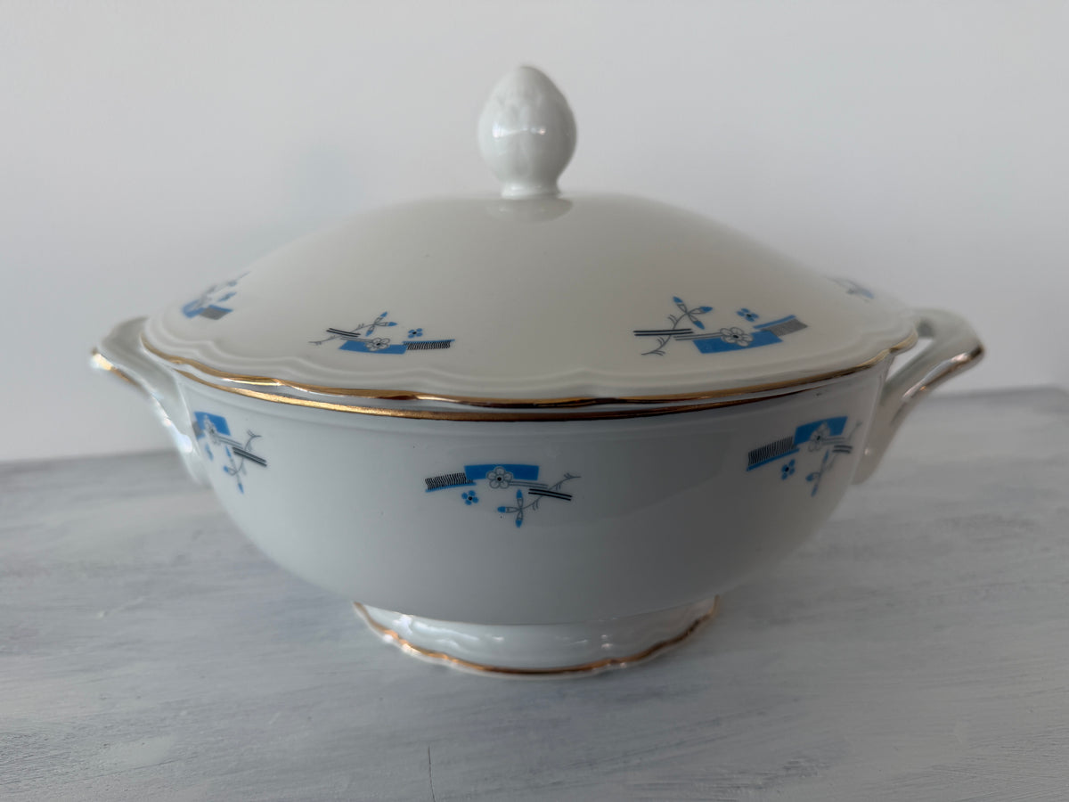 Zuppiera vintage Richard Ginori anni ’50 con decoro blu e oro