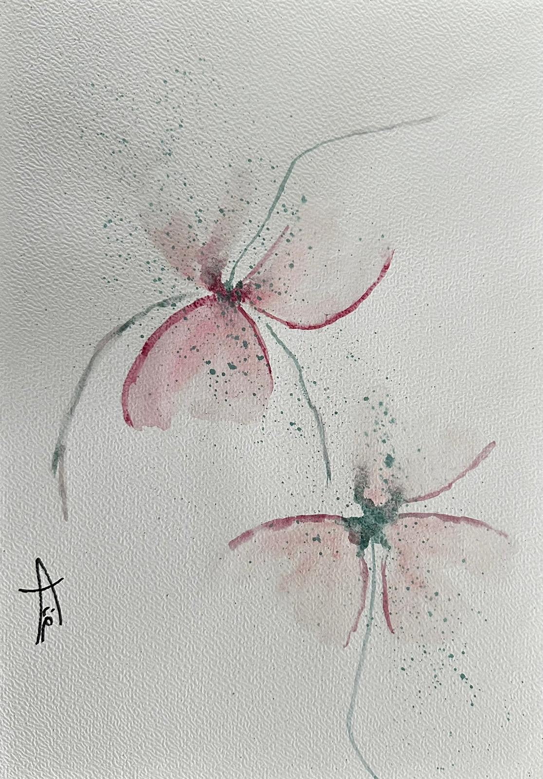 Acquarello A4 con due delicati fiori rosa