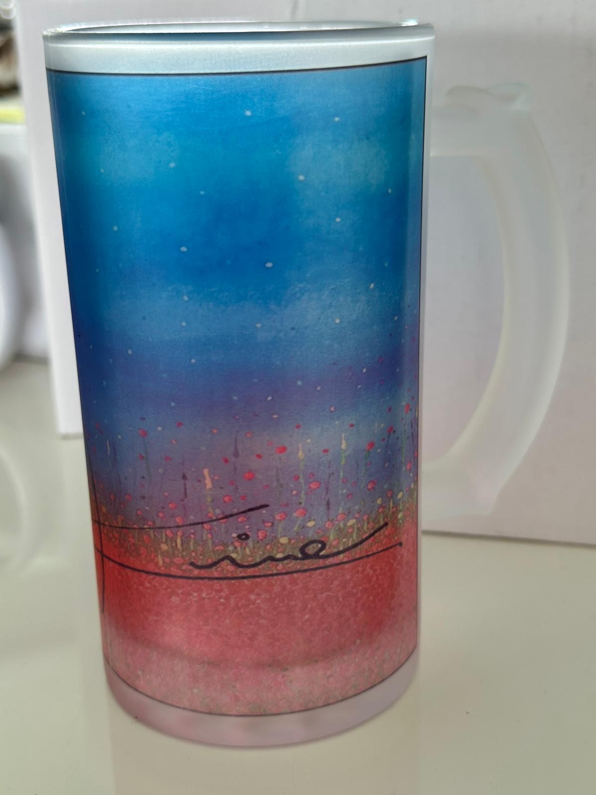 Boccale da birra con stampa astratta blu e rossa